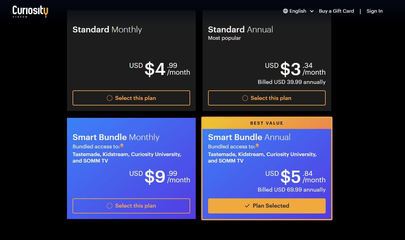 Curiosity Stream pricing on February 18, 2025