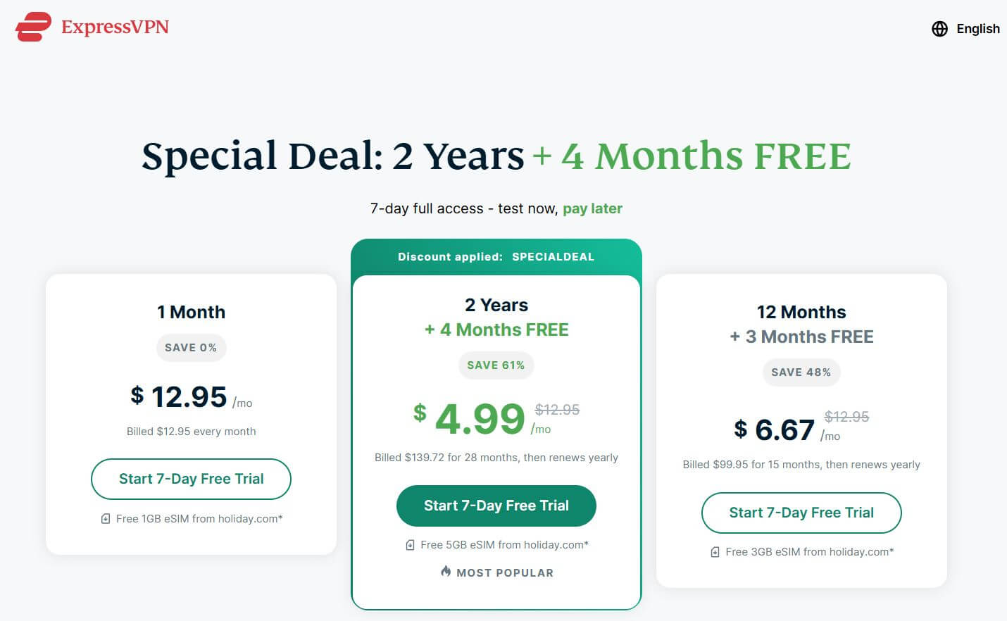 ExpressVPN pricing on February 13, 2025