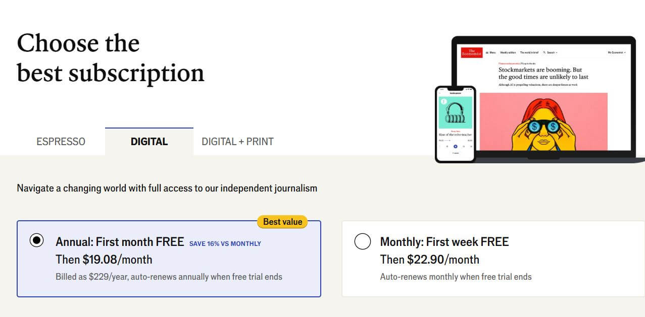 The Economist pricing on February 25, 2025