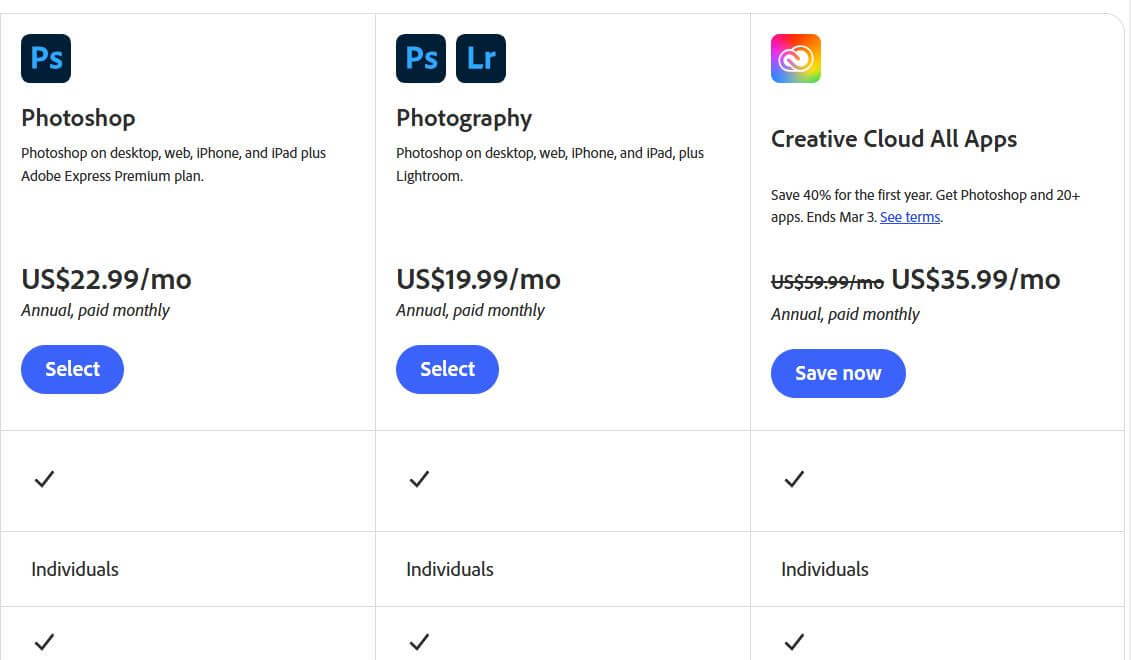 Adobe Photoshop pricing on March 4, 2025