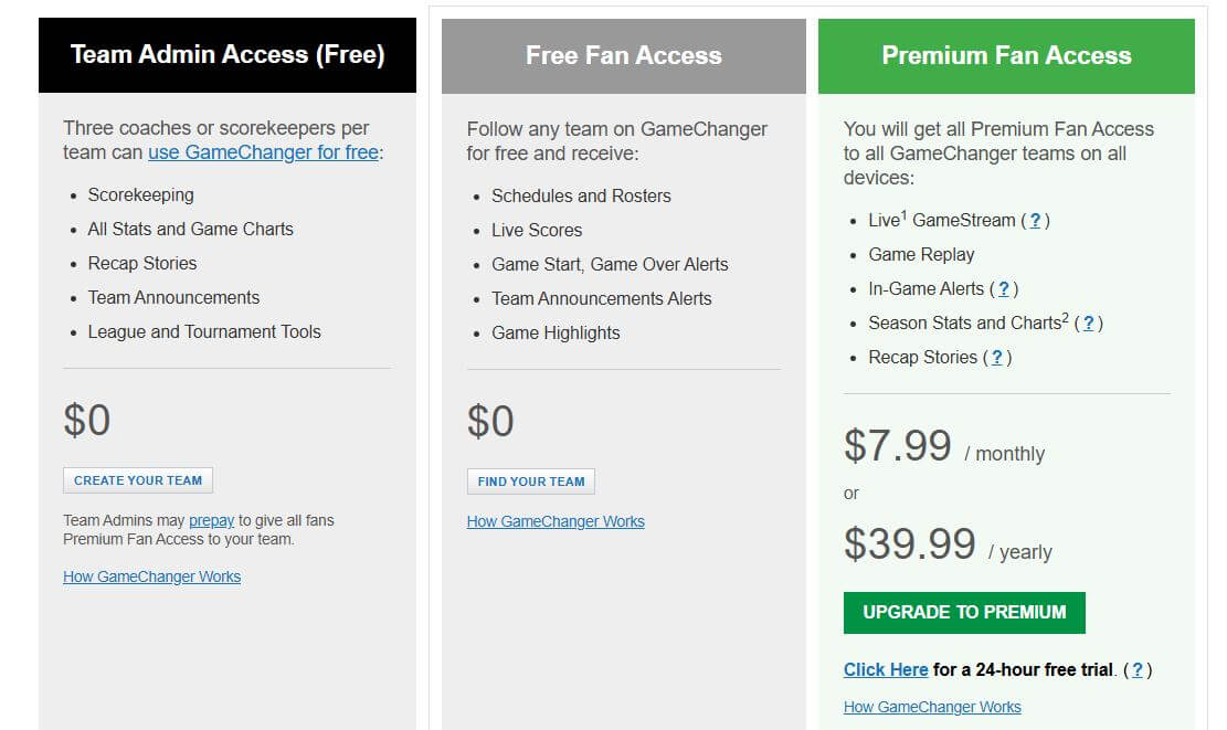 GameChanger pricing on July 19, 2014
