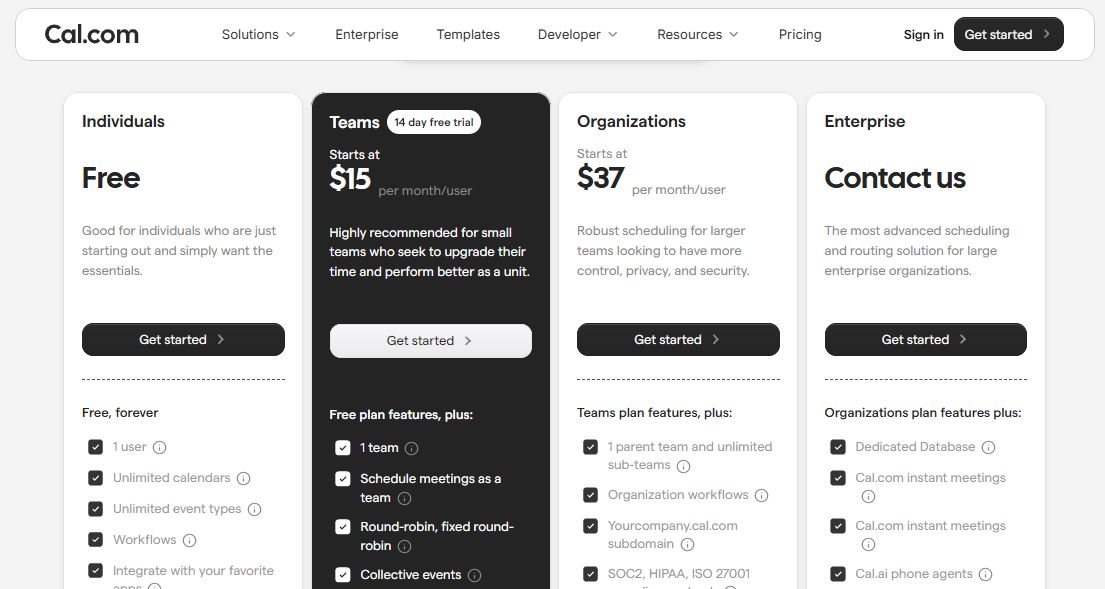 Cal.com pricing on May 26, 2025