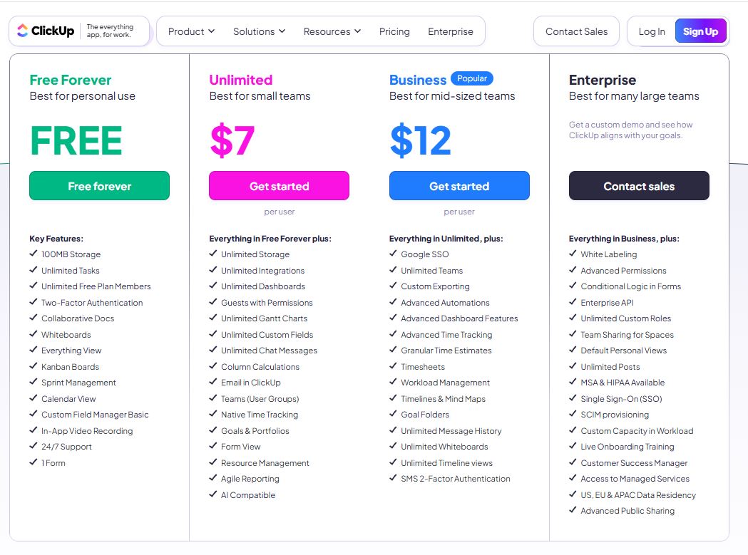 ClickUp pricing on May 17, 2025