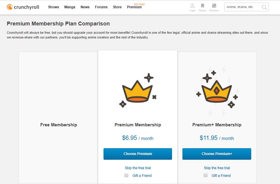 Crunchyroll pricing on May 8, 2017