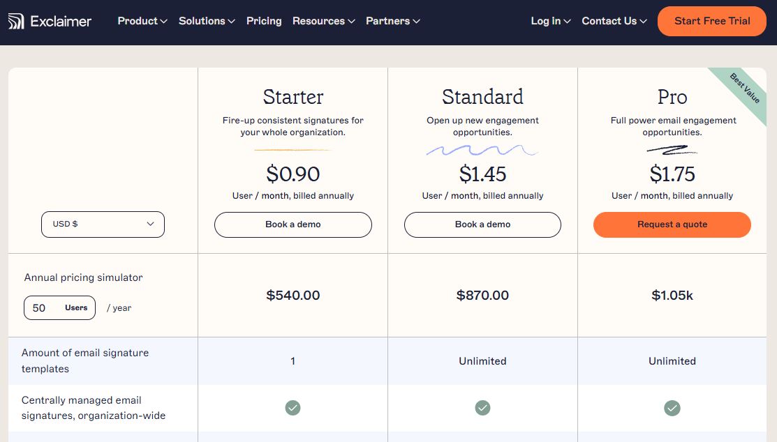 Exclaimer Pricing Changes - PriceTimeline
