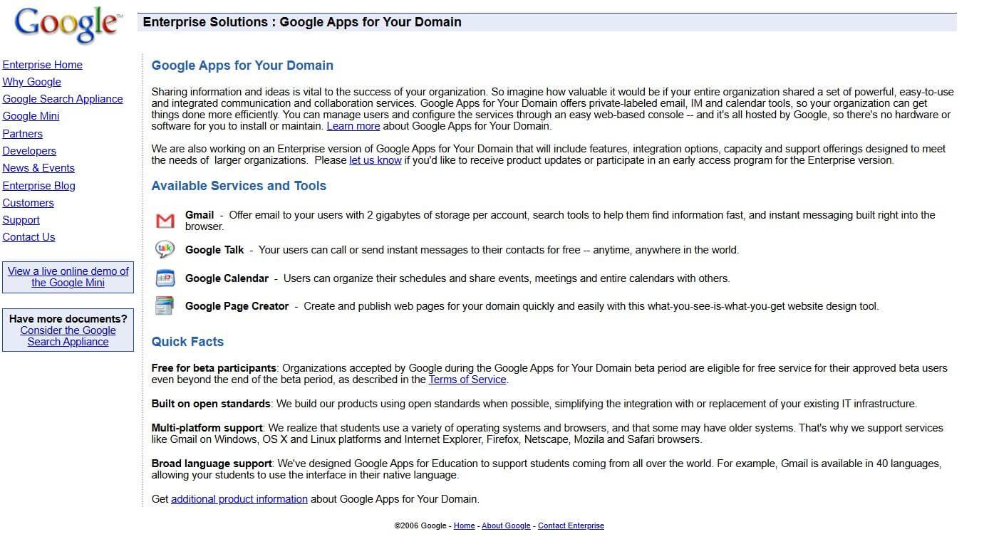 Google Workspace pricing on November 8, 2006