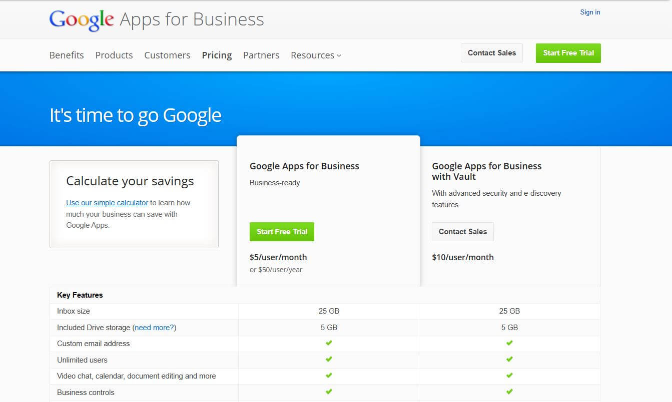 Google Workspace pricing on March 31, 2013