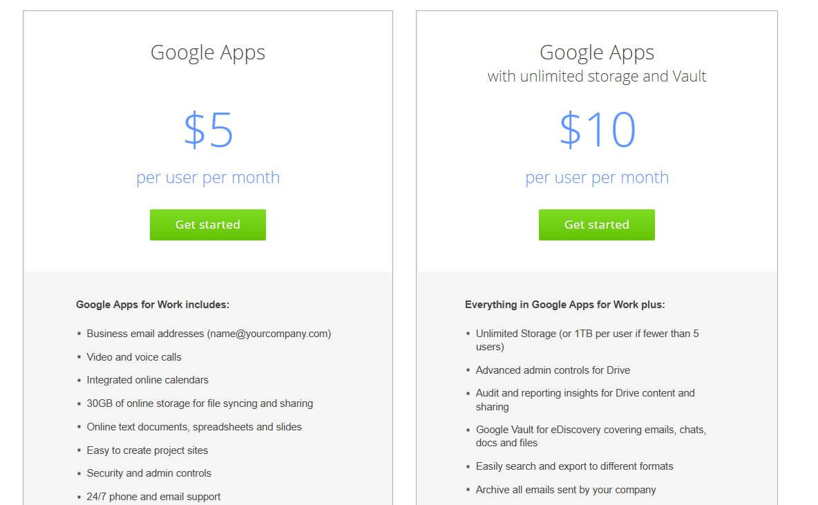 Google Workspace pricing on March 12, 2016