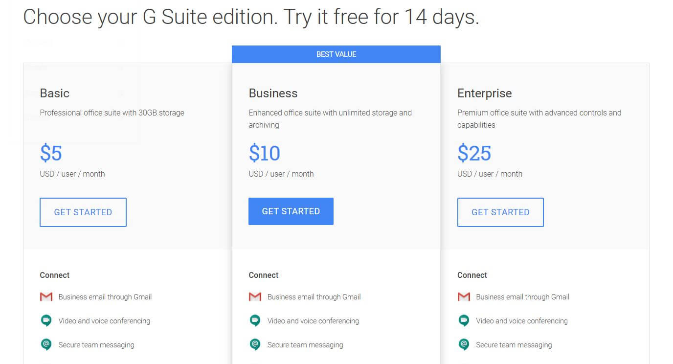 Google Workspace pricing on February 1, 2019