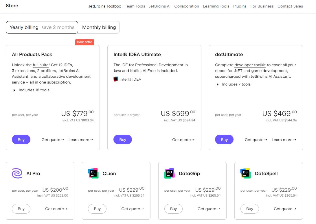 JetBrains pricing on May 30, 2025