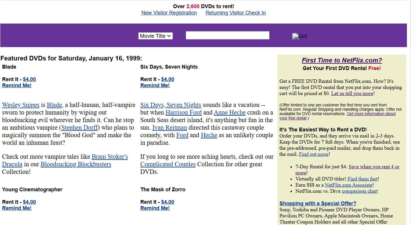 Netflix pricing on January 17, 1999
