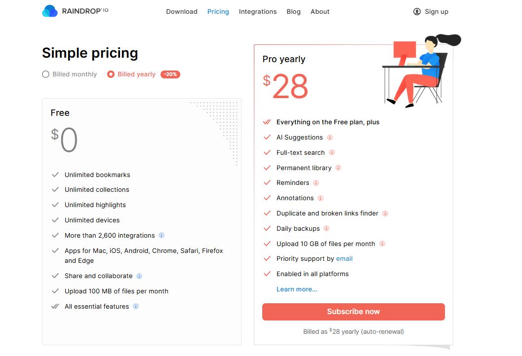 Raindrop.io pricing on May 25, 2025