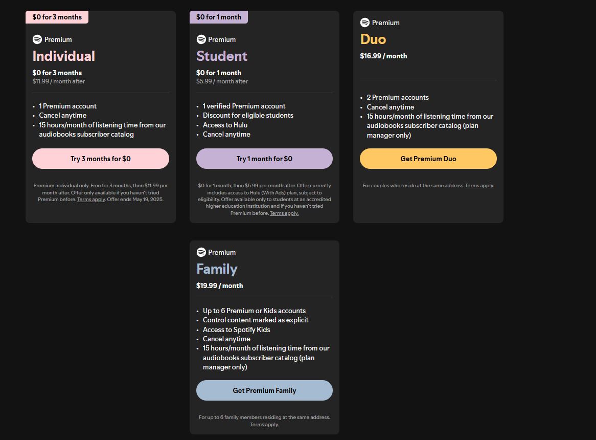 Spotify Premium pricing on May 19, 2025