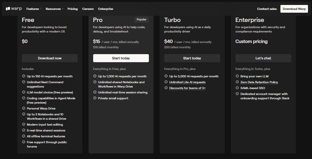 Warp pricing on May 31, 2025