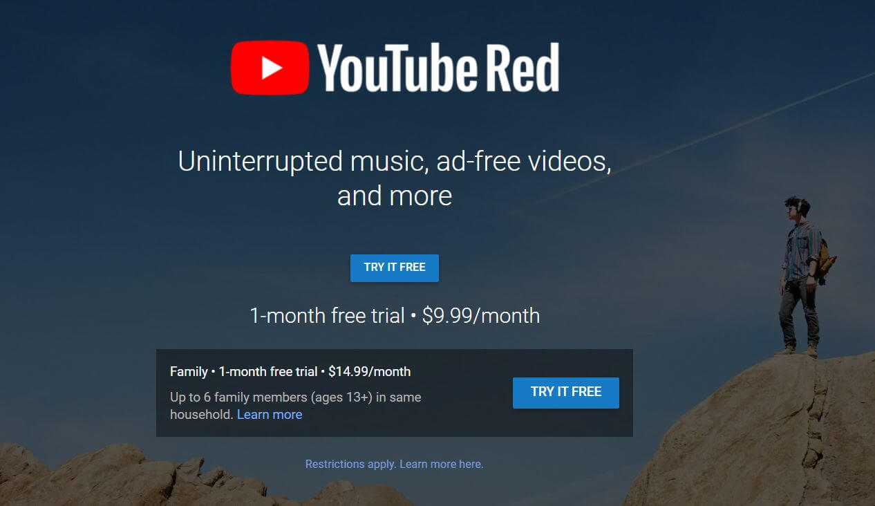 YouTube Premium pricing on April 7, 2018