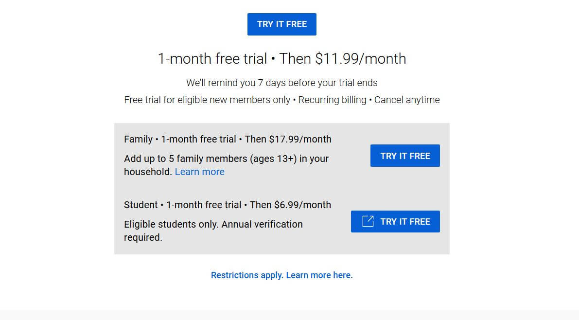 YouTube Premium pricing on January 1, 2022