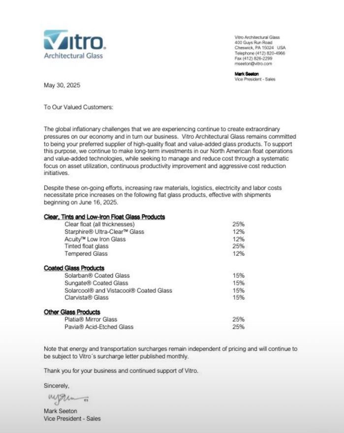 Vitro Glass Update on Price Increase on June 16th