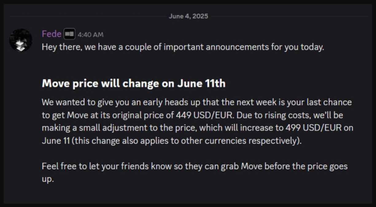 Ableton Move update on Price Increase on June 11th