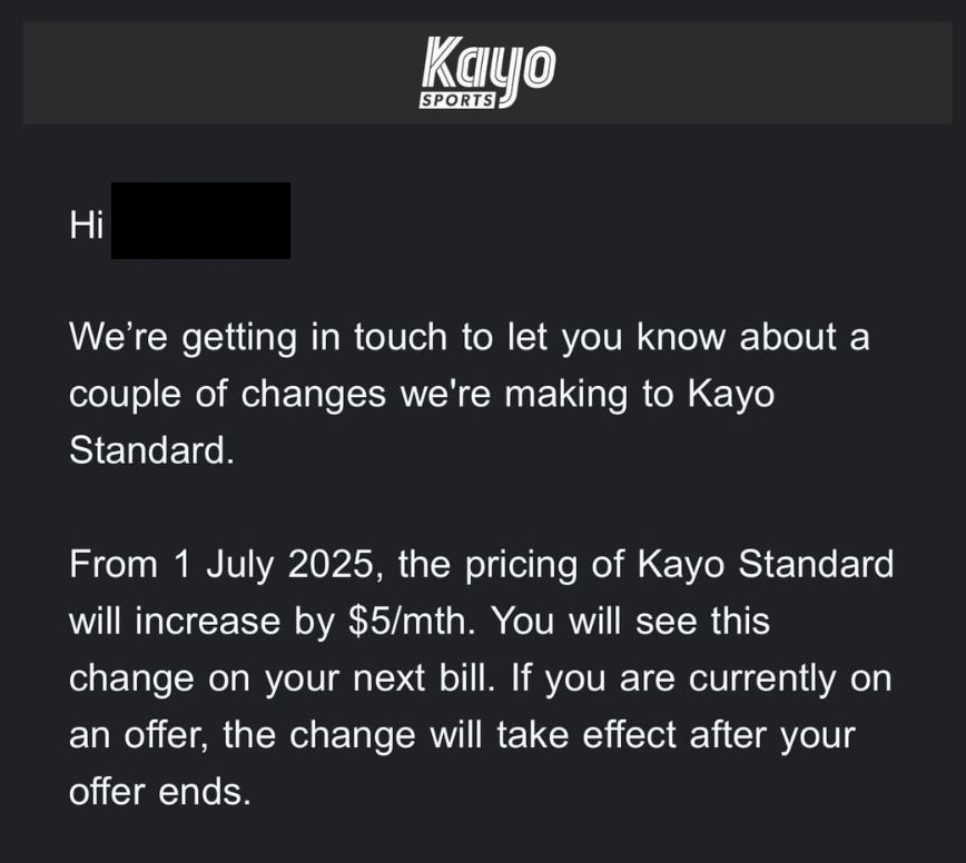 Kayo update on Subscription Price Increase on July 1st