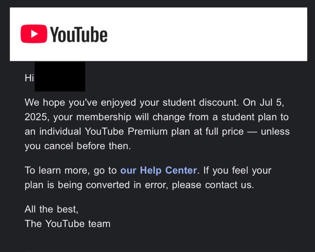 YouTube Premium update on Membership Changing from Student to Individual Plan
