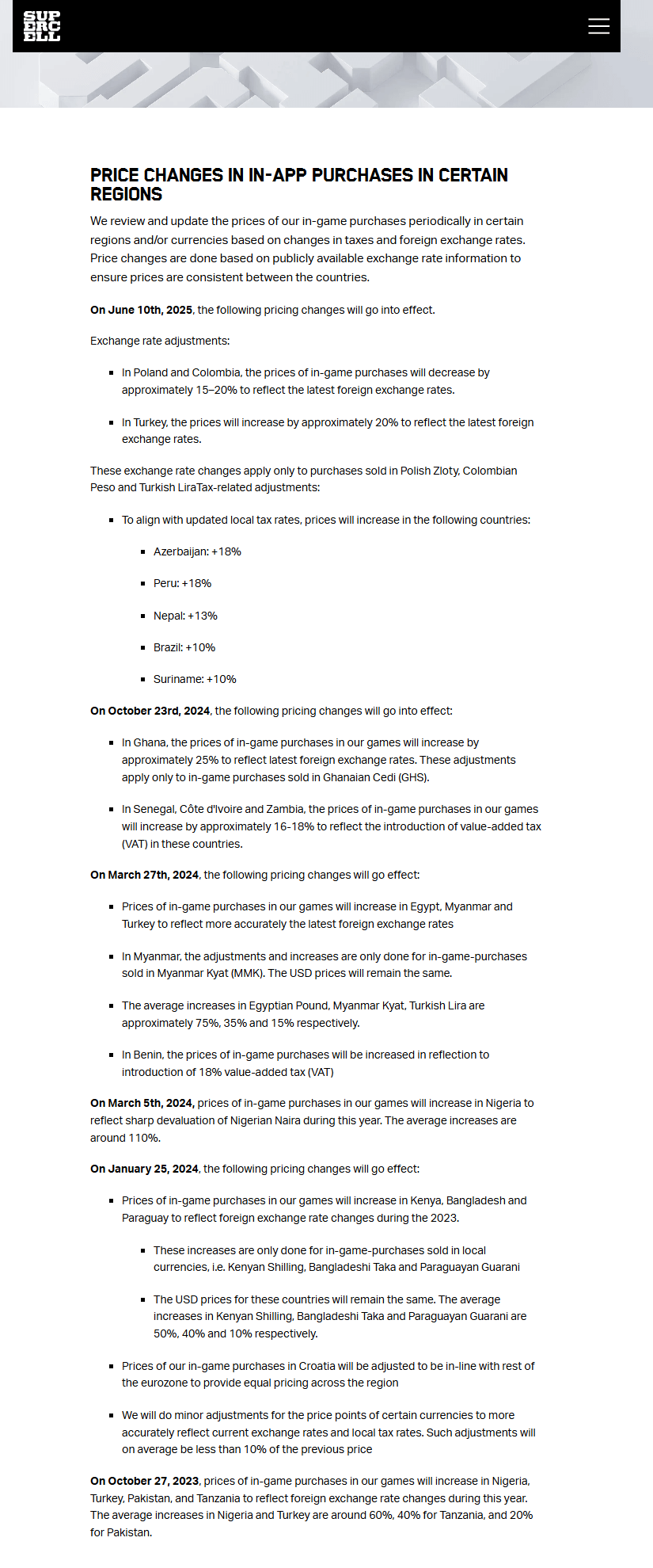 Supercell update on Price Increase on June 10th affecting 23 Countries