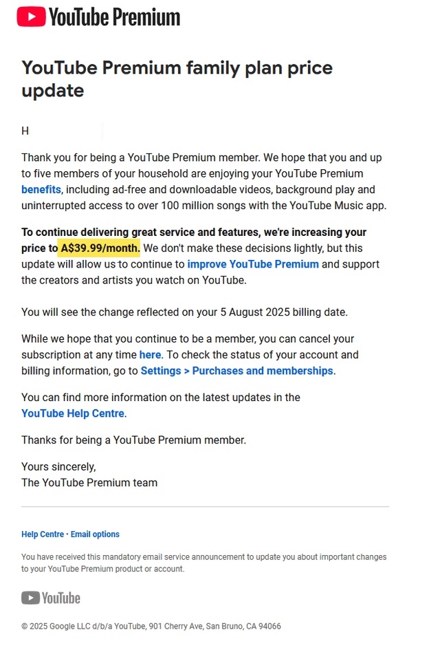 YouTube Premium Update on Subscription Price Increase in Australia