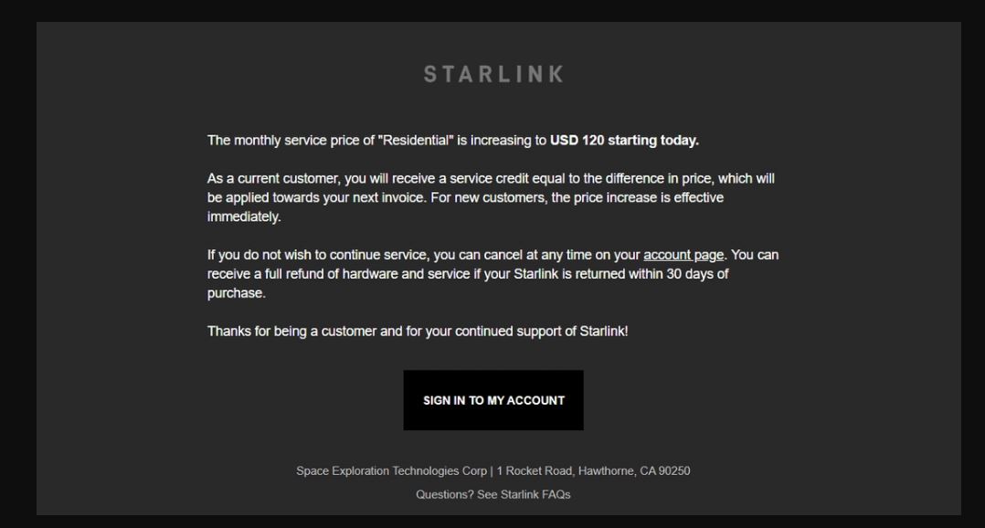 Starlink Update on Subscription Price Increase in Puerto Rico