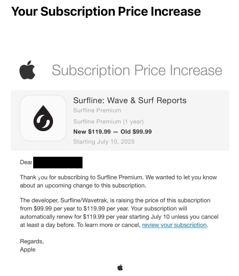 Surfline Update on Subscription Price Increase in 2025