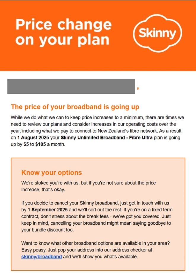 Skinny Update on Internet Price Increase on August 1st