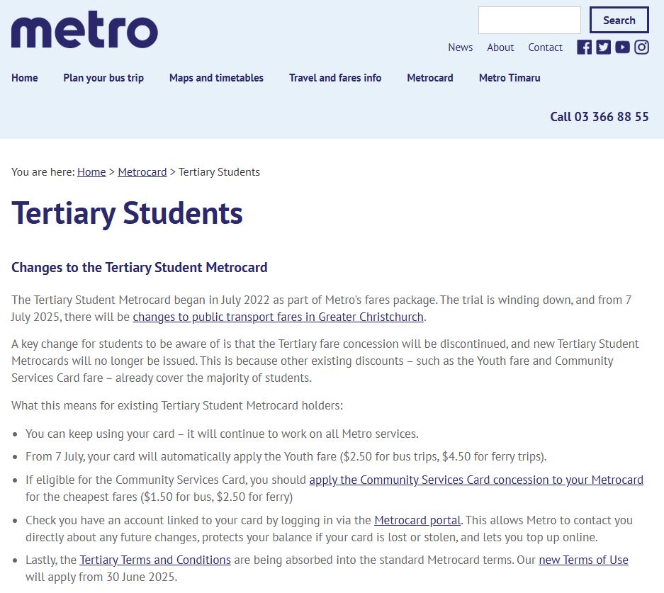 Metro Christchurch update on Fare Price Increase on July 7th