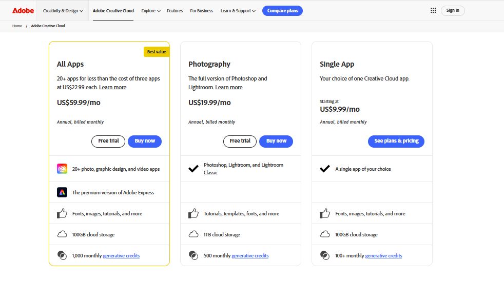 Adobe Creative Cloud pricing on June 16, 2025