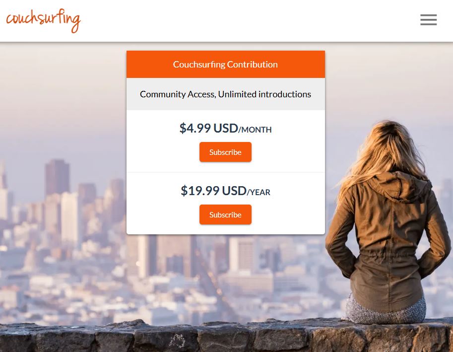 Couchsurfing pricing on June 25, 2025