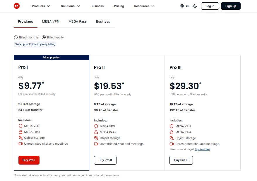 Mega Cloud pricing on June 28, 2025