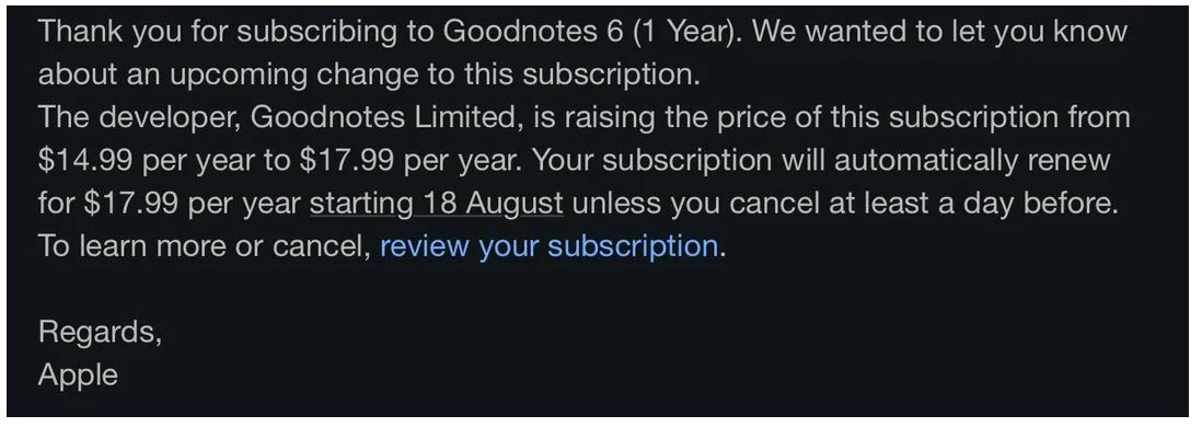 Goodnotes Update on Subscription Price Increase in August