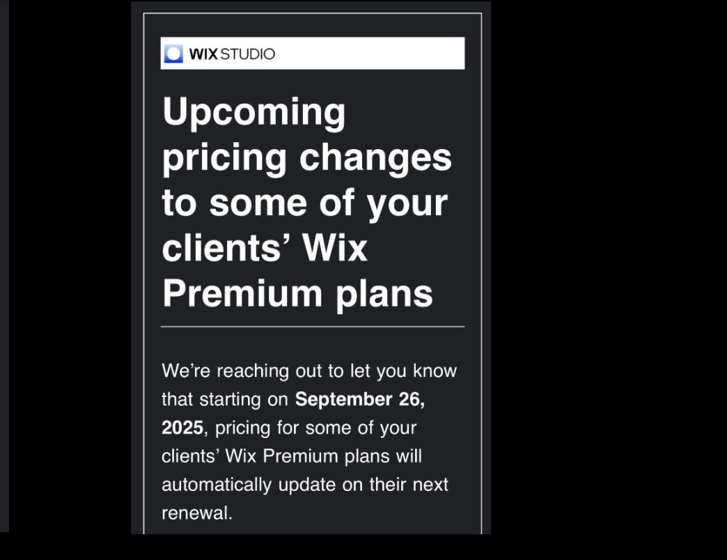 Wix Update on Subscription Price Increase on September 26th