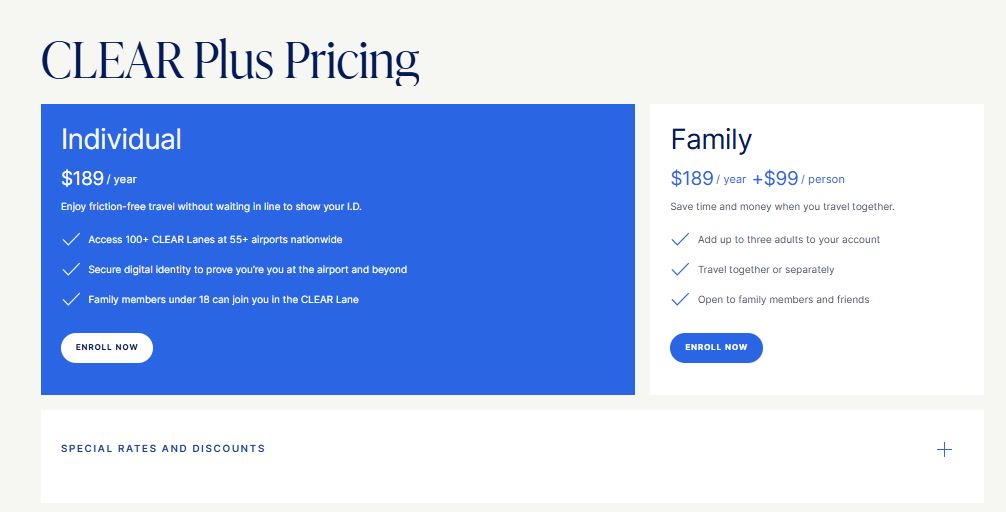 CLEAR Membership pricing on June 1, 2024