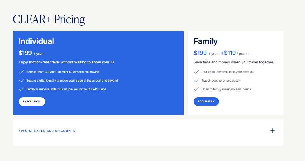 CLEAR Membership pricing on June 12, 2025