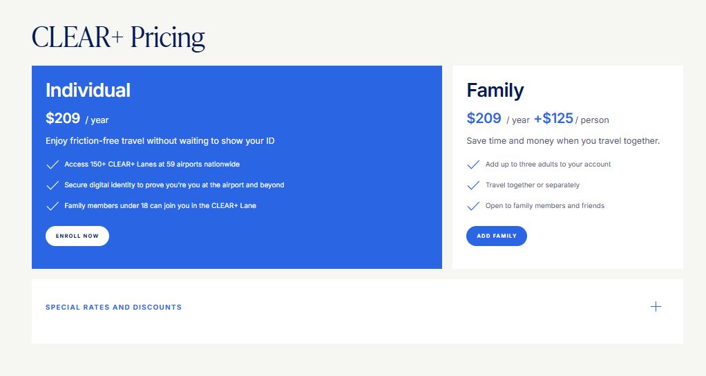 CLEAR Membership pricing on July 2, 2025