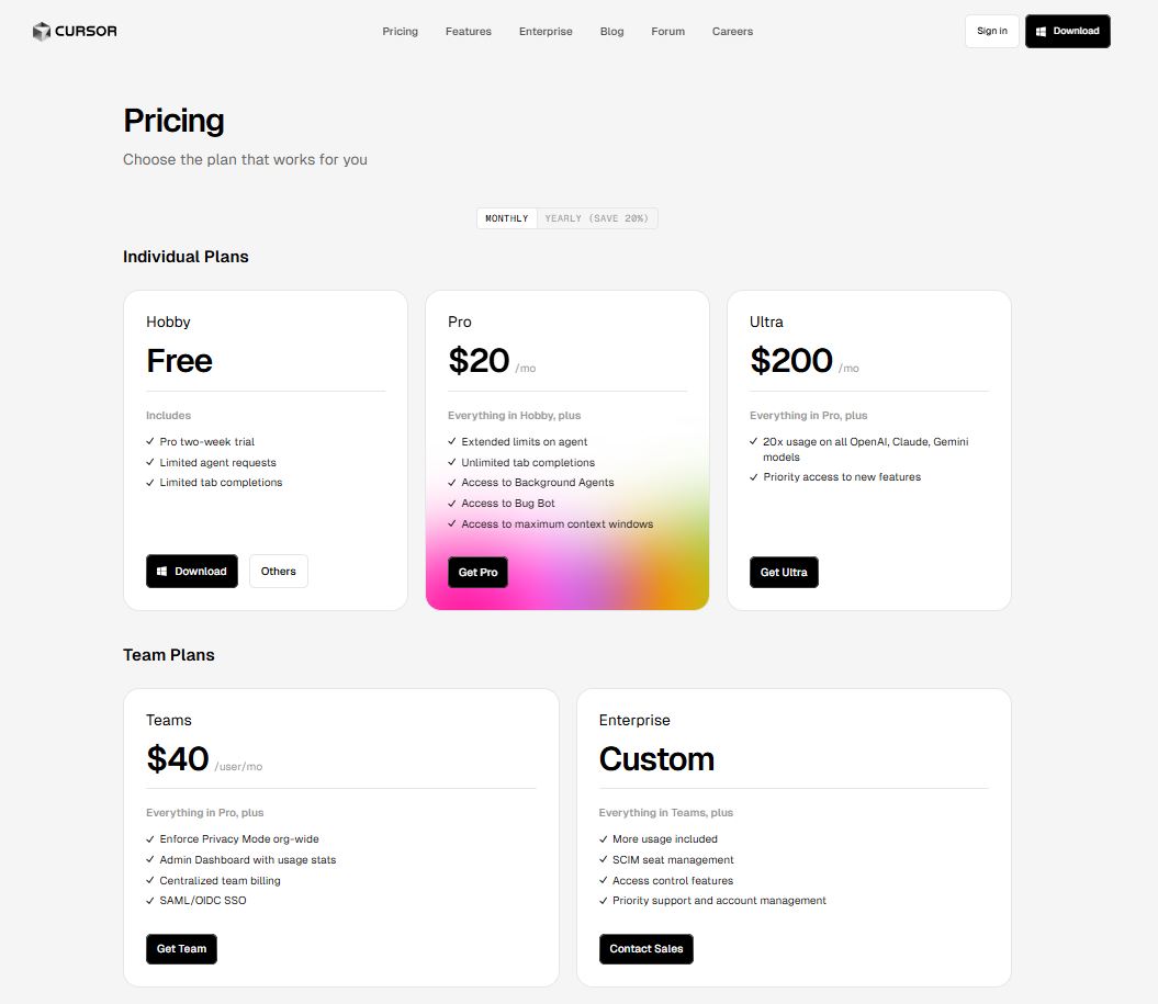 Cursor pricing on July 4, 2025