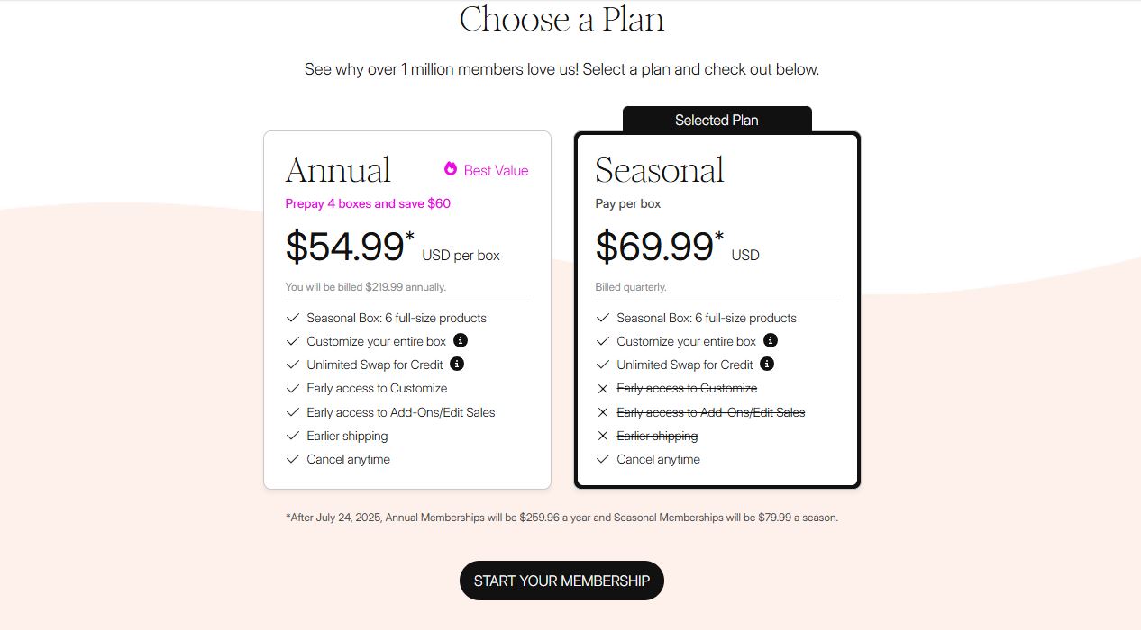 FabFitFun Membership pricing on July 23, 2025