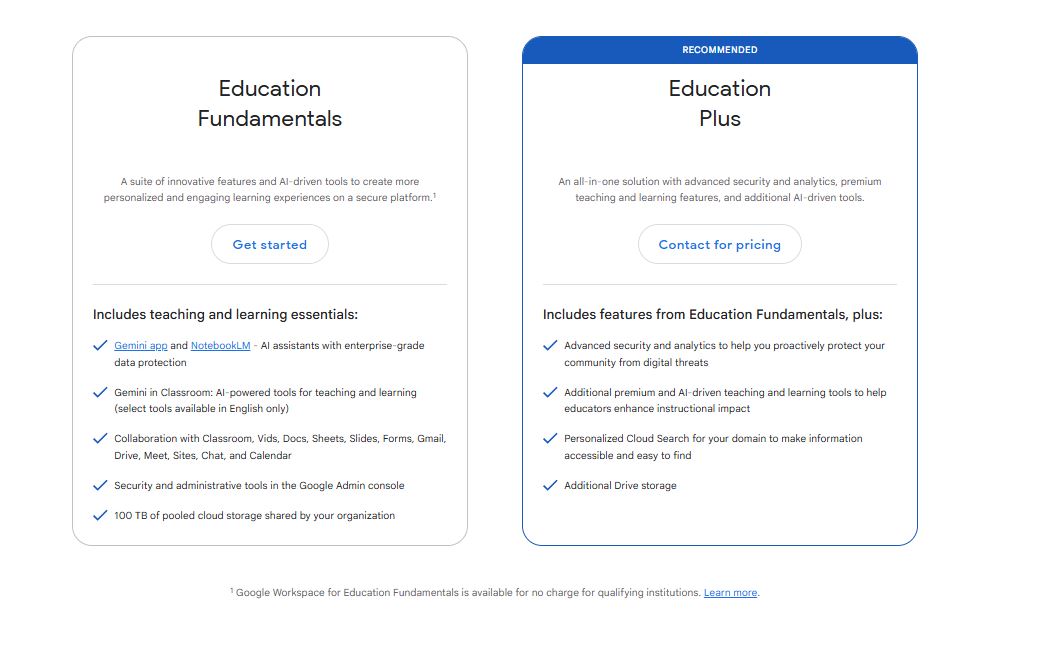 Google Workspace for Education pricing on July 1, 2025