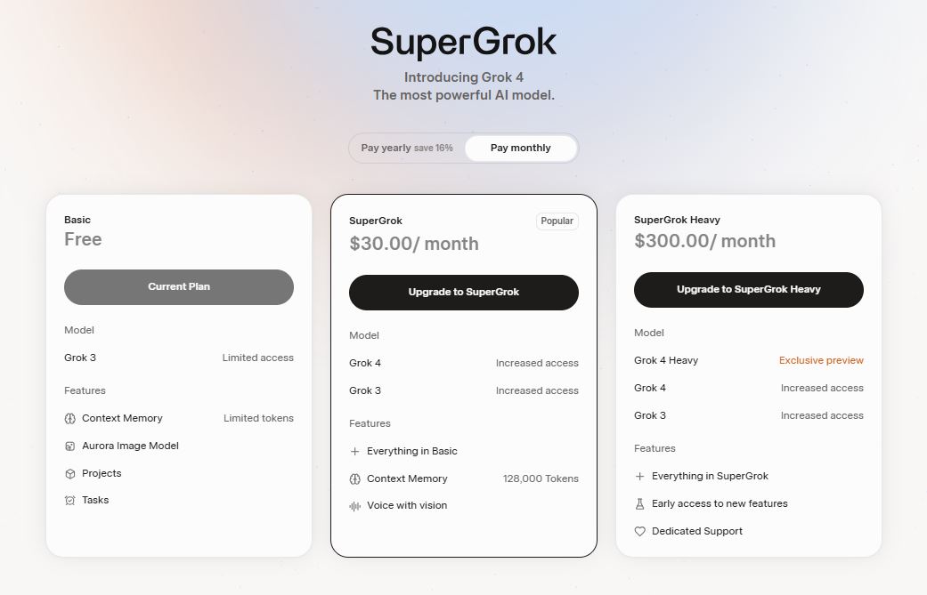Grok AI pricing on July 10, 2025