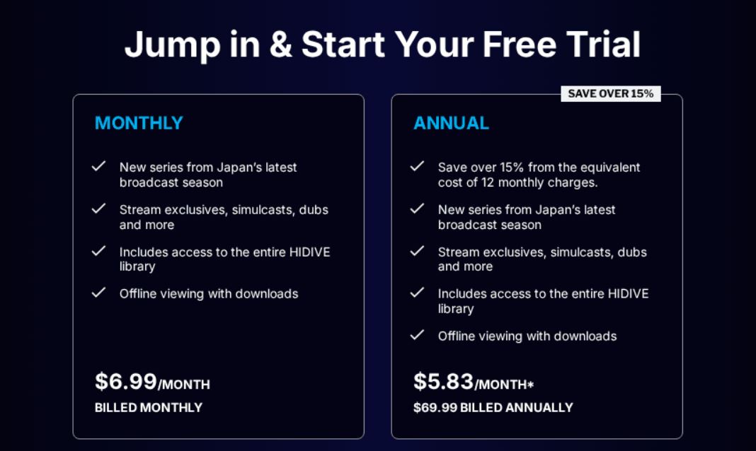 HIDIVE pricing on July 1, 2025