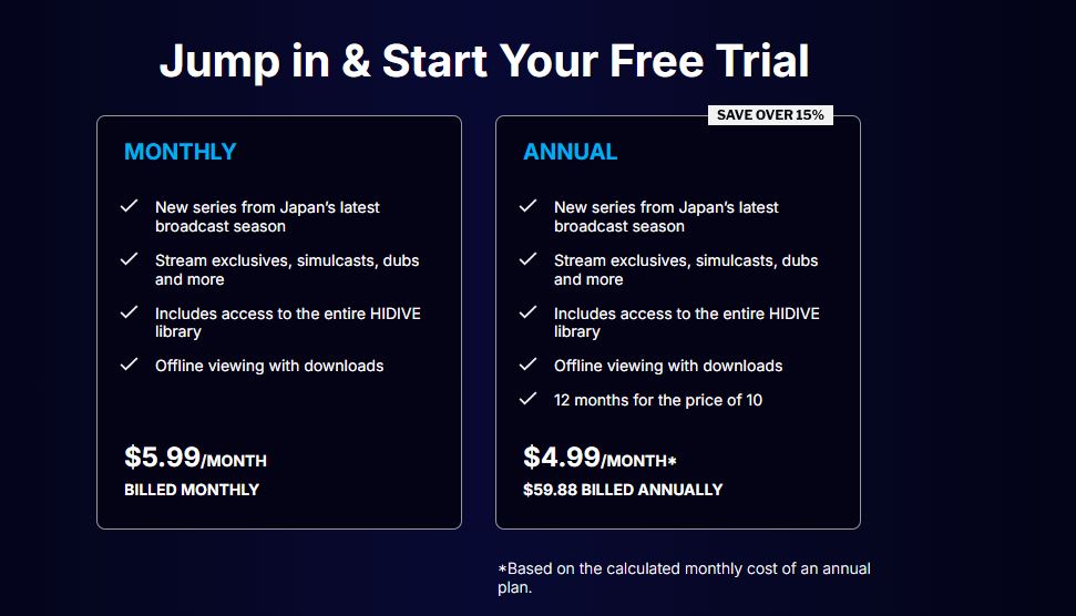 HIDIVE pricing on May 1, 2025