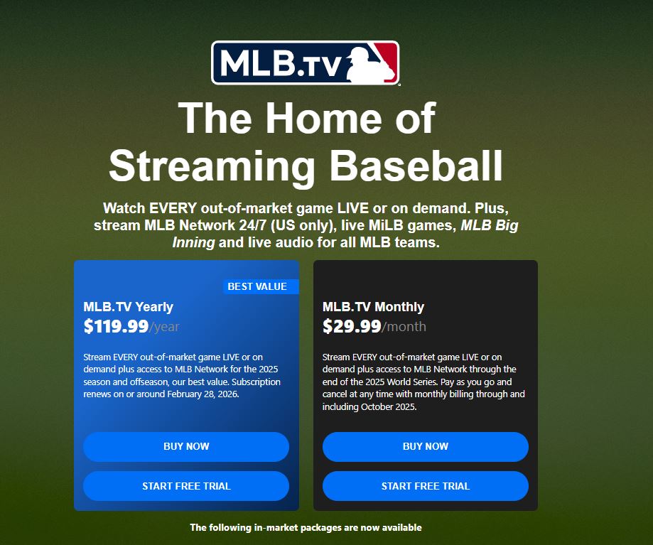 MLB Subscription pricing on June 13, 2025