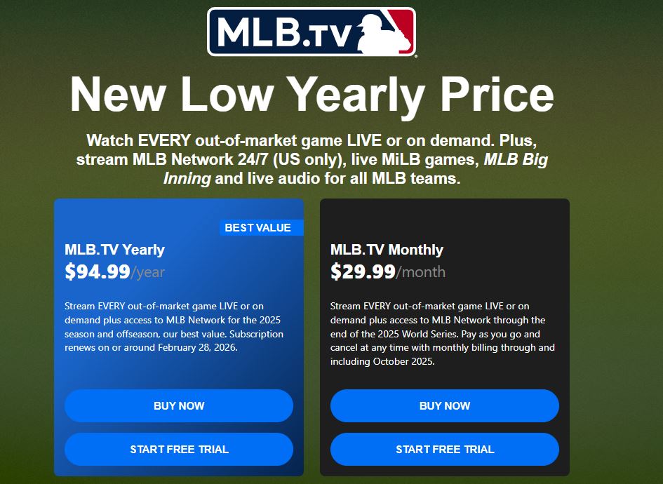 MLB Subscription pricing on July 2, 2025