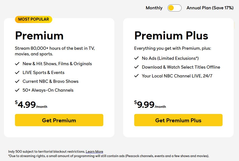 Peacock pricing on June 1, 2023