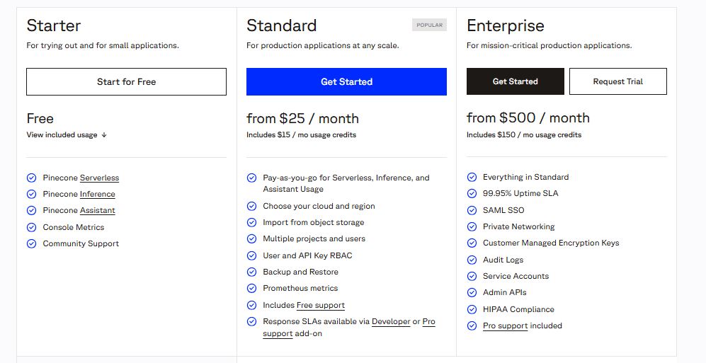 Pinecone pricing on June 1, 2025