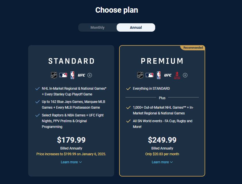 Sportsnet plus pricing on December 10, 2024