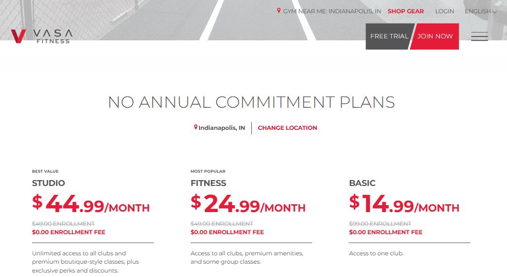 VASA Fitness pricing on July 3, 2025